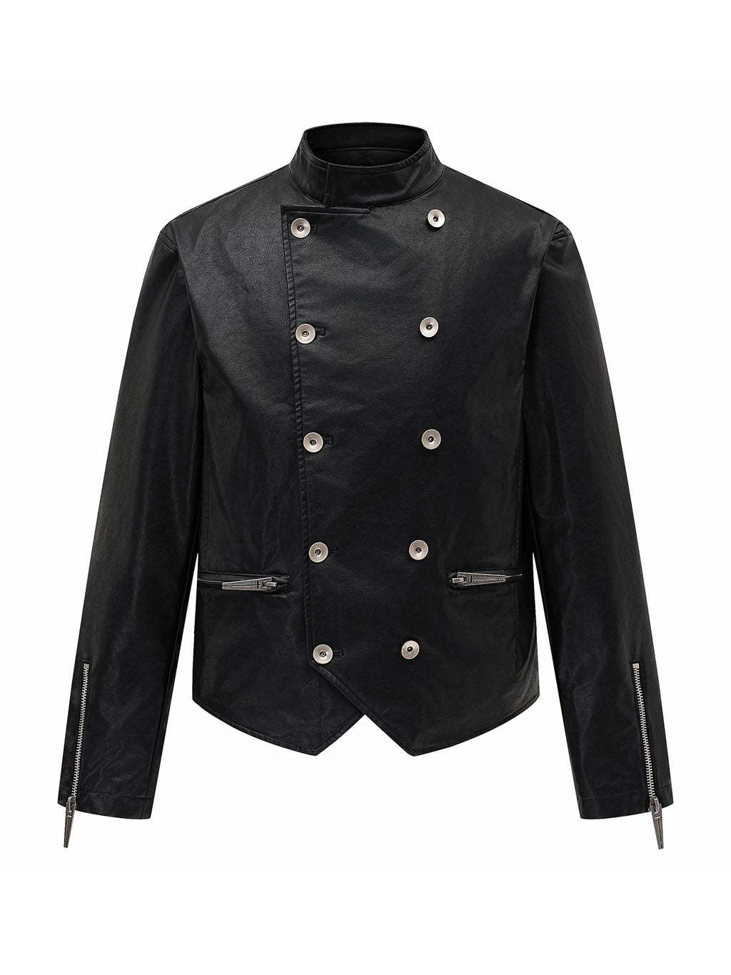 Placket Double-Breasted Stand Collar Leather Jacket