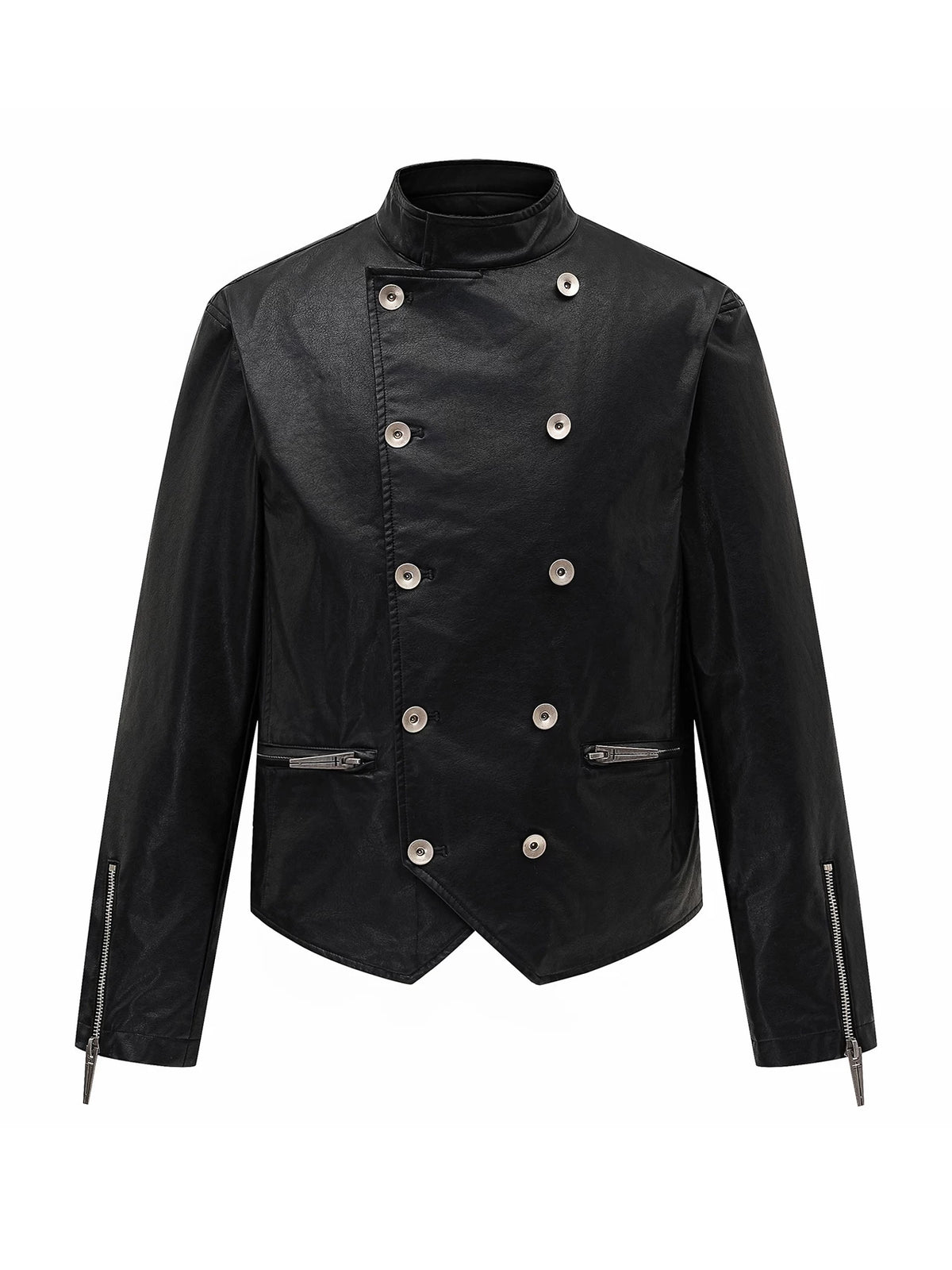 Placket Double-Breasted Stand Collar Leather Jacket