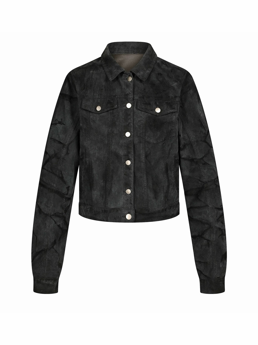 Suede Washed Distressed Jacket, Dirty Creased Denim Outerwear