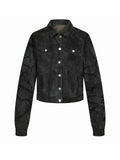 Suede Washed Distressed Jacket, Dirty Creased Denim Outerwear