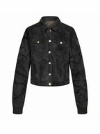 Suede Washed Distressed Jacket, Dirty Creased Denim Outerwear