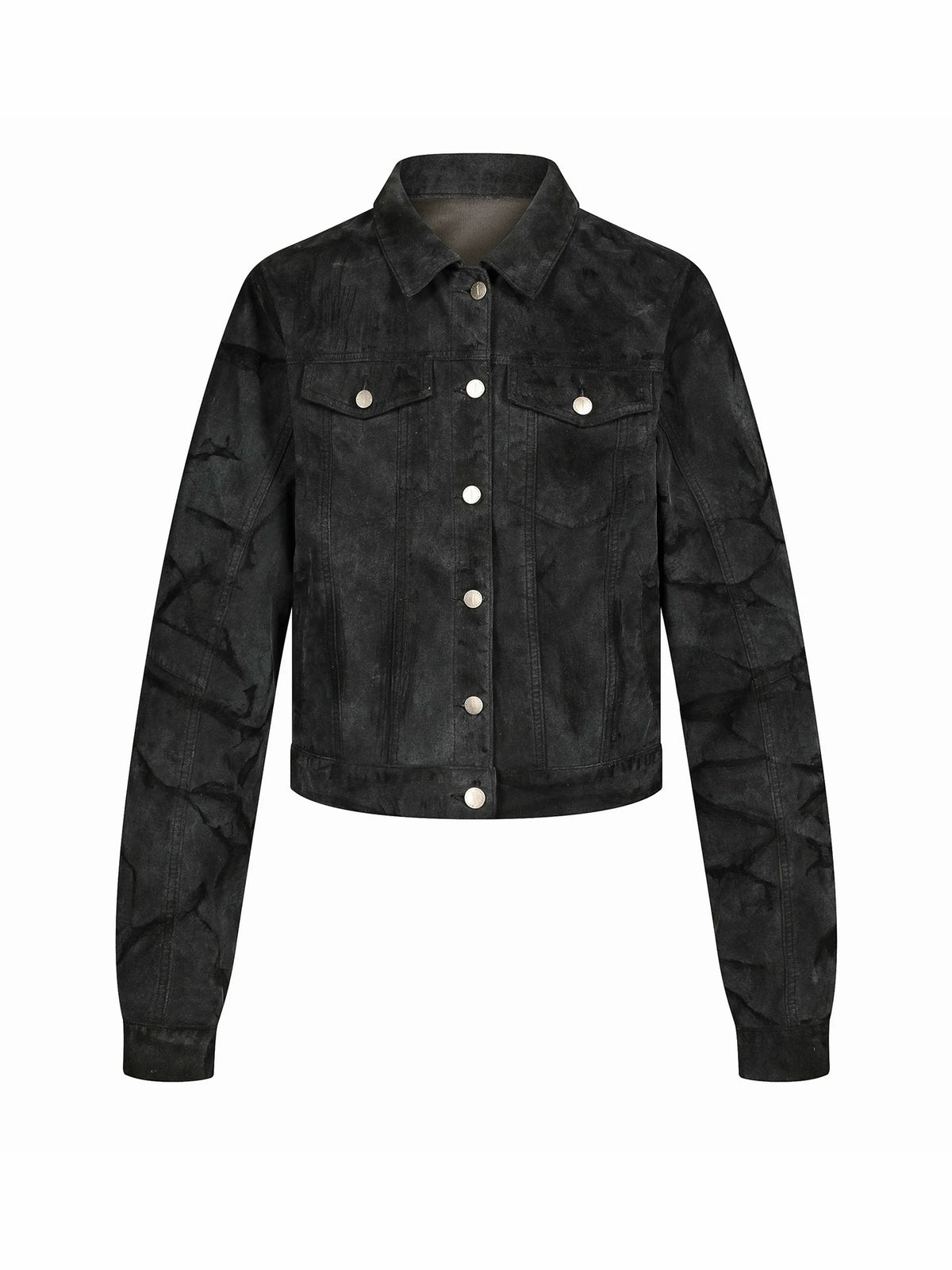 Suede Washed Distressed Jacket, Dirty Creased Denim Outerwear