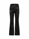 Cross‑Stitch Zip Waxed Denim Flare Pants