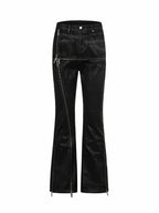 Cross‑Stitch Zip Waxed Denim Flare Pants