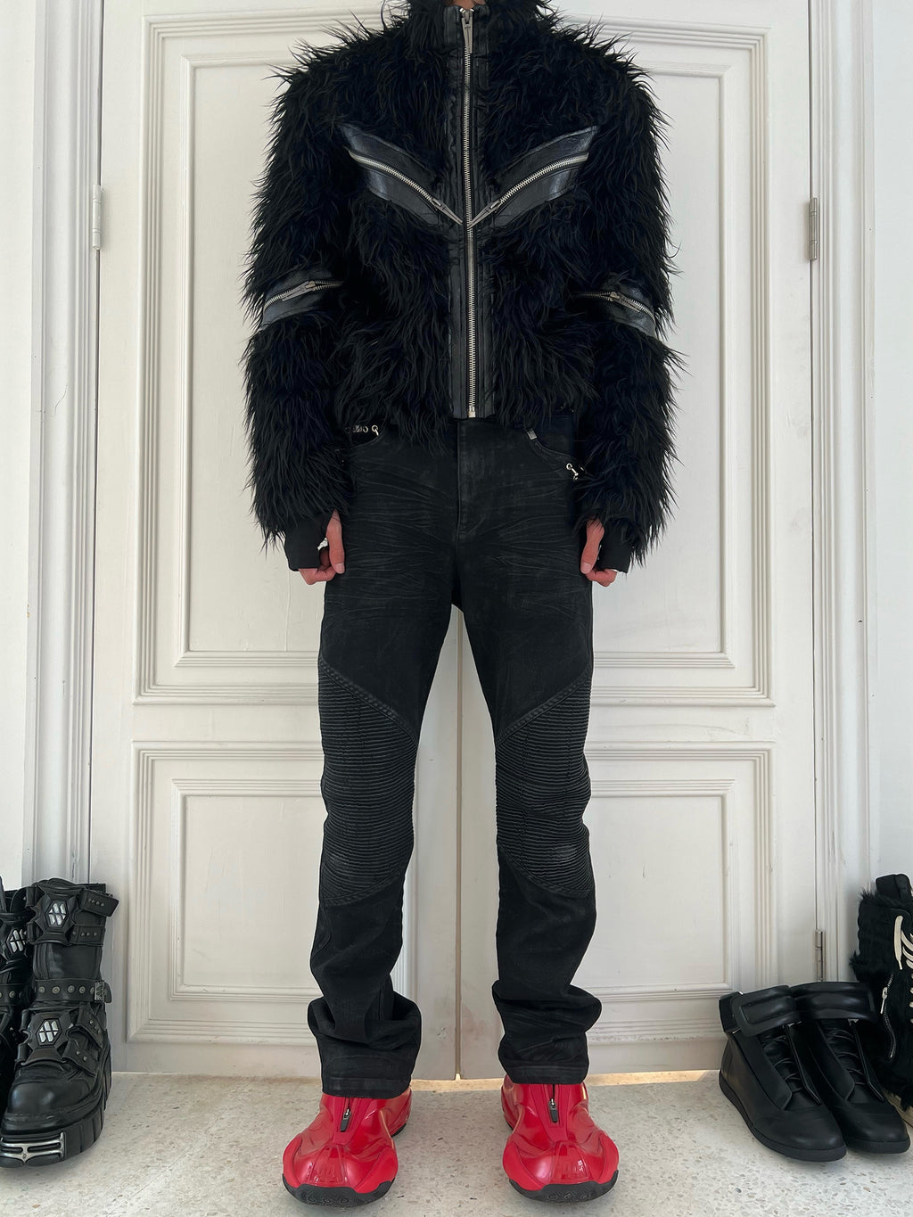 Faux Fur & Leather Zip Jacket