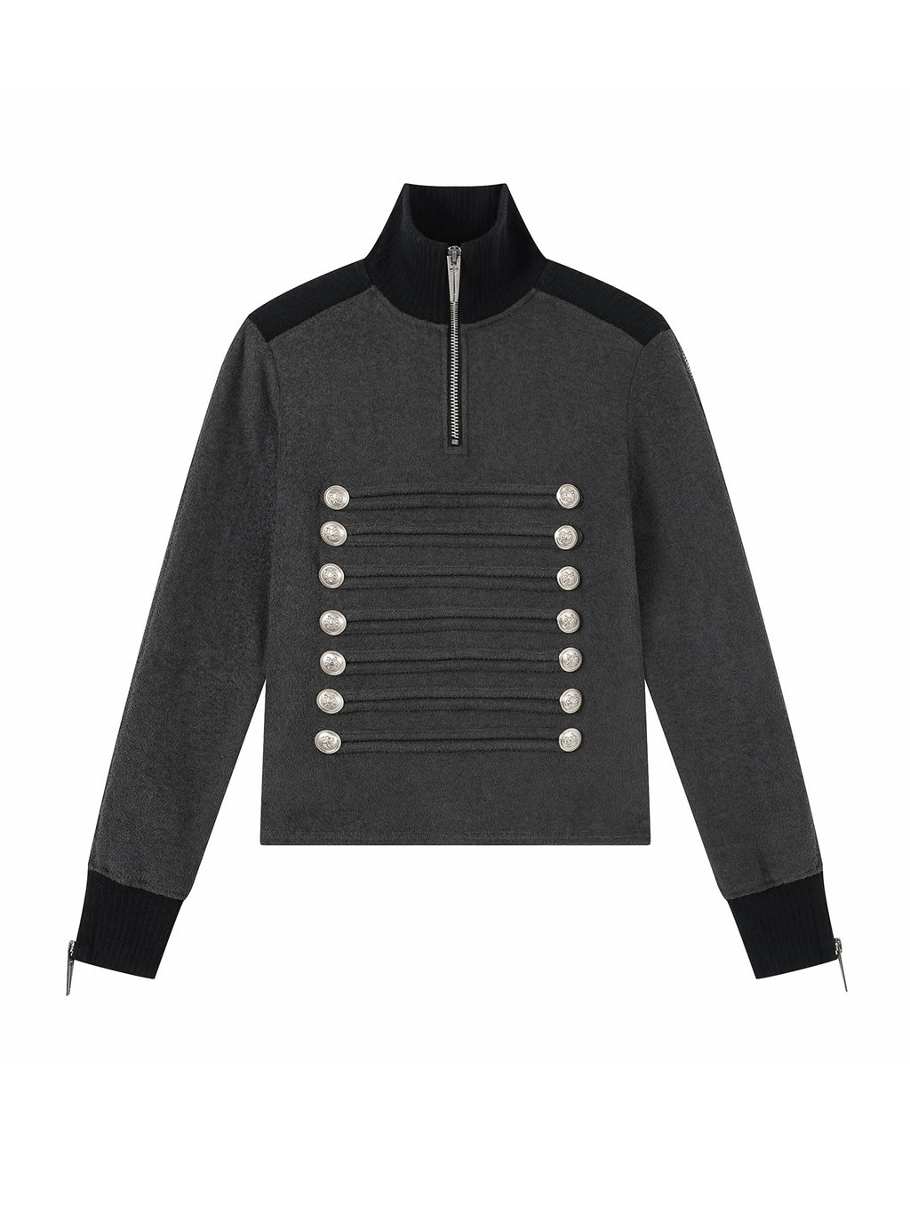 Napoleon Court Standing Collar Double-Breasted Terry Cloth Long Sleeve Jacket