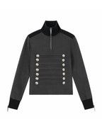 Napoleon Court Standing Collar Double-Breasted Terry Cloth Long Sleeve Jacket