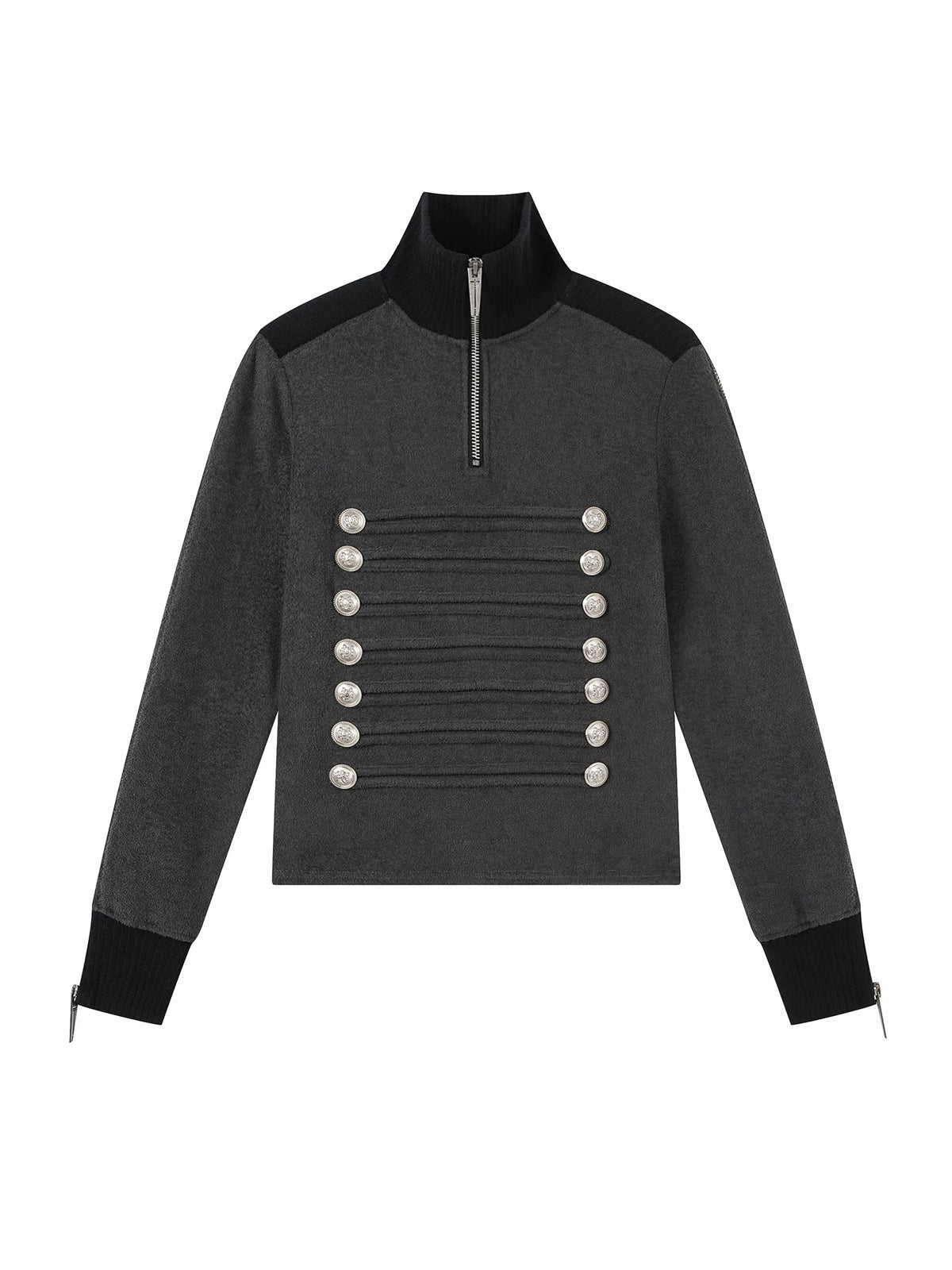 Napoleon Court Standing Collar Double-Breasted Terry Cloth Long Sleeve Jacket