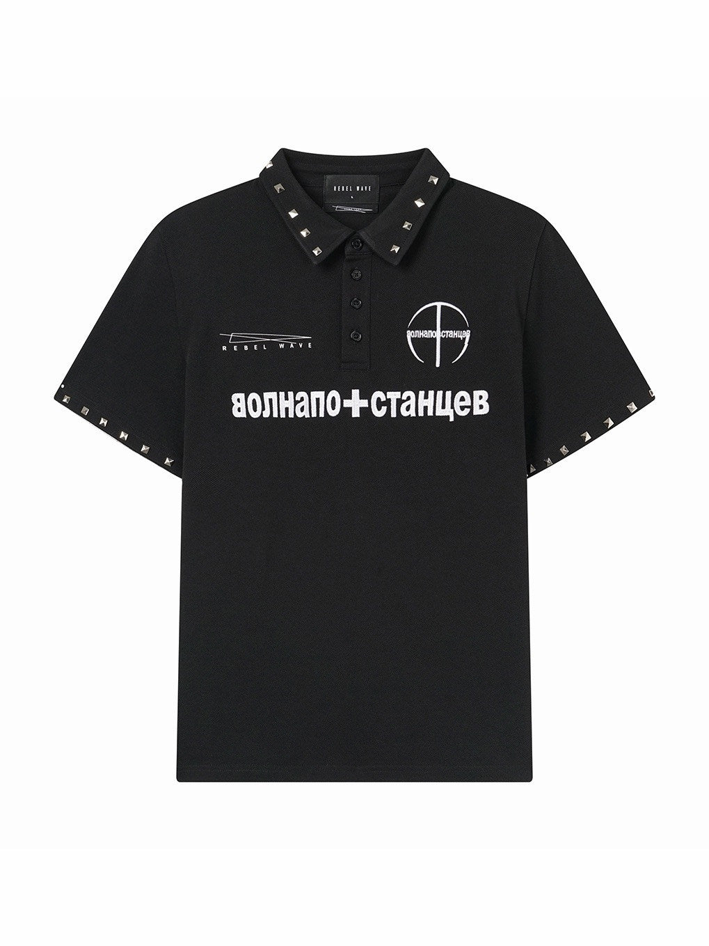 Russian Letter Rivet Print Polo Short Sleeve