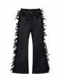 Frayed Fringe Wax‑Coated Denim Flare Pants