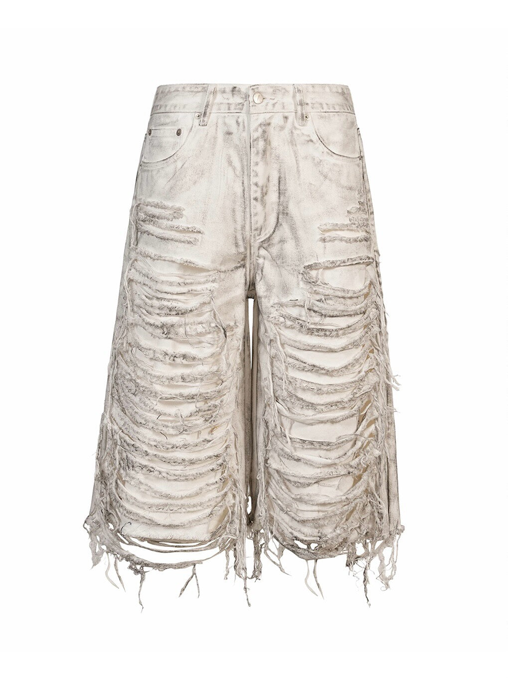 White Distressed Waxed Cropped Wide Leg Pants
