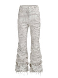 White Distressed Flare Denim Pants