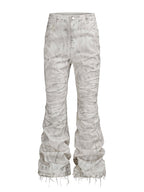White Distressed Flare Denim Pants