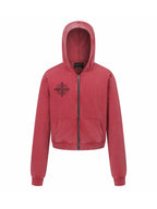 Red Washed Zip-Up Skinny Hoodie