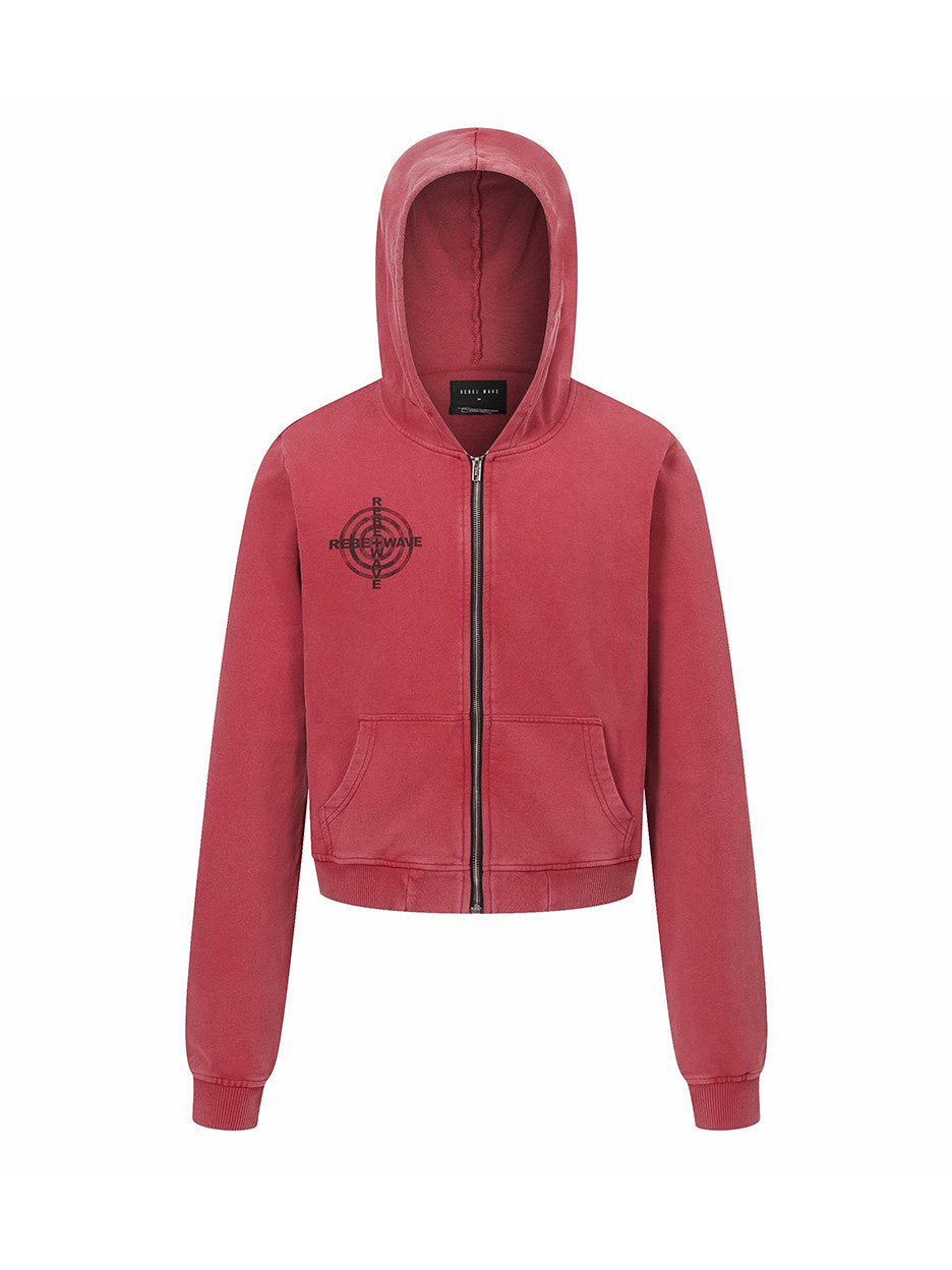 Red Washed Zip-Up Skinny Hoodie