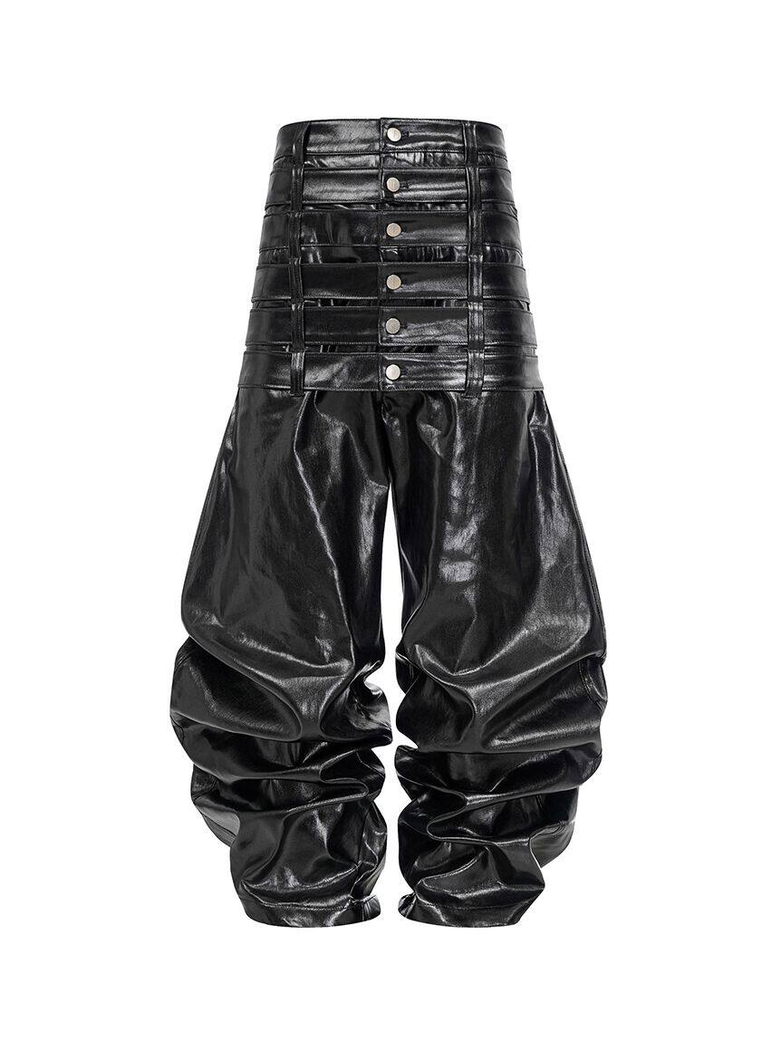 Multi-Waist Coated Biker Pants