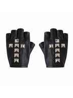Half Finger Leather Gloves with Cross Studs