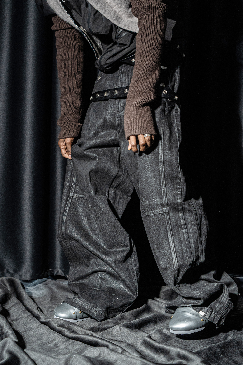 Hand-Waxed Damaged Wide-Leg Pants