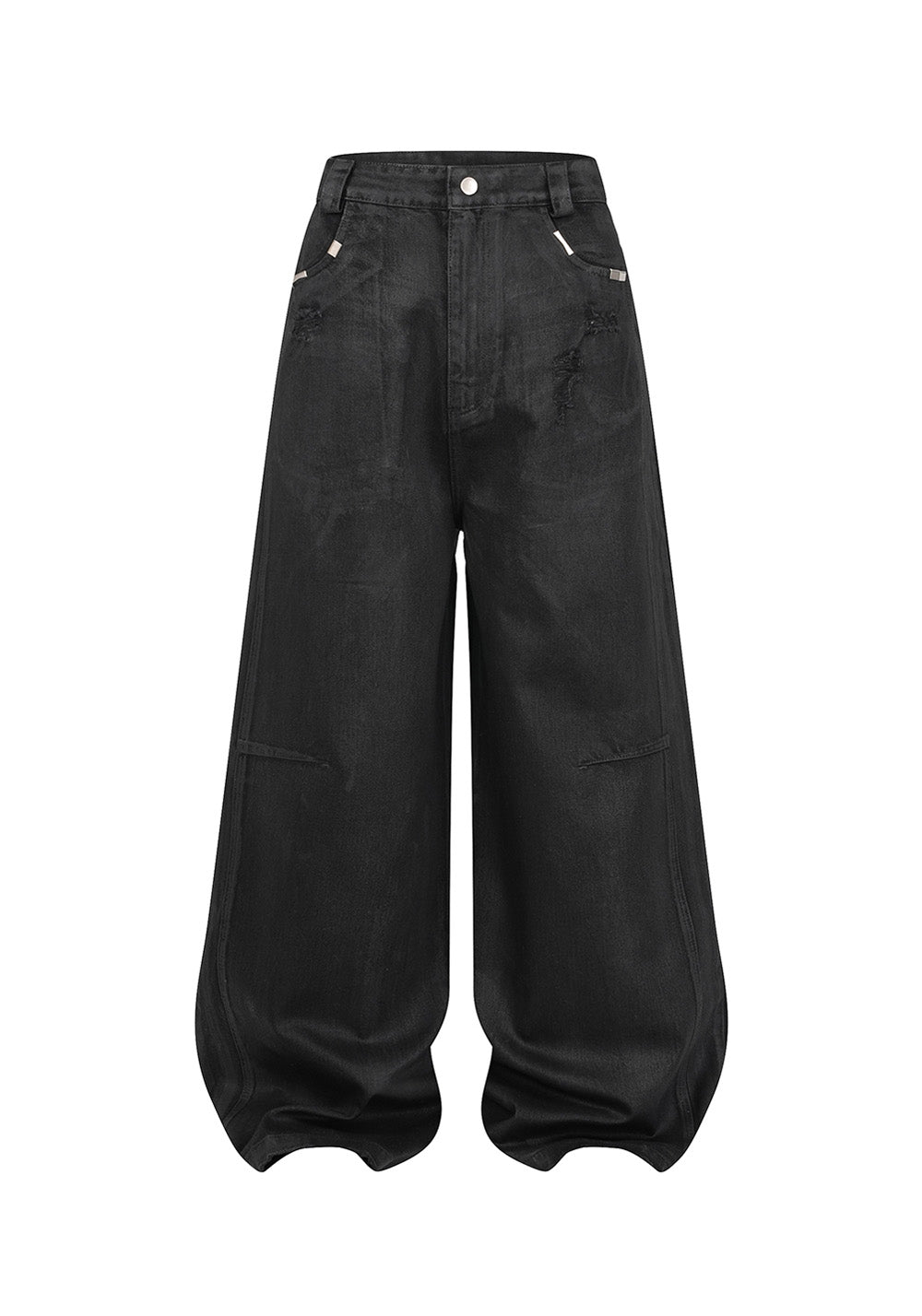 Hand-Waxed Damaged Wide-Leg Pants