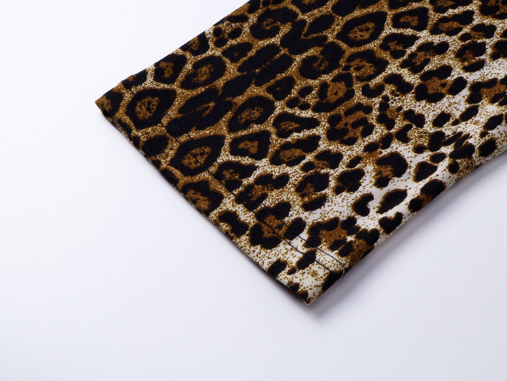 Leopard Print Washed Fake Two-Piece Long Sleeve Tee