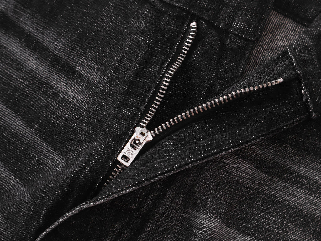 Two-Tone Washed Jeans, Yin-Yang Whisker Denim Pants