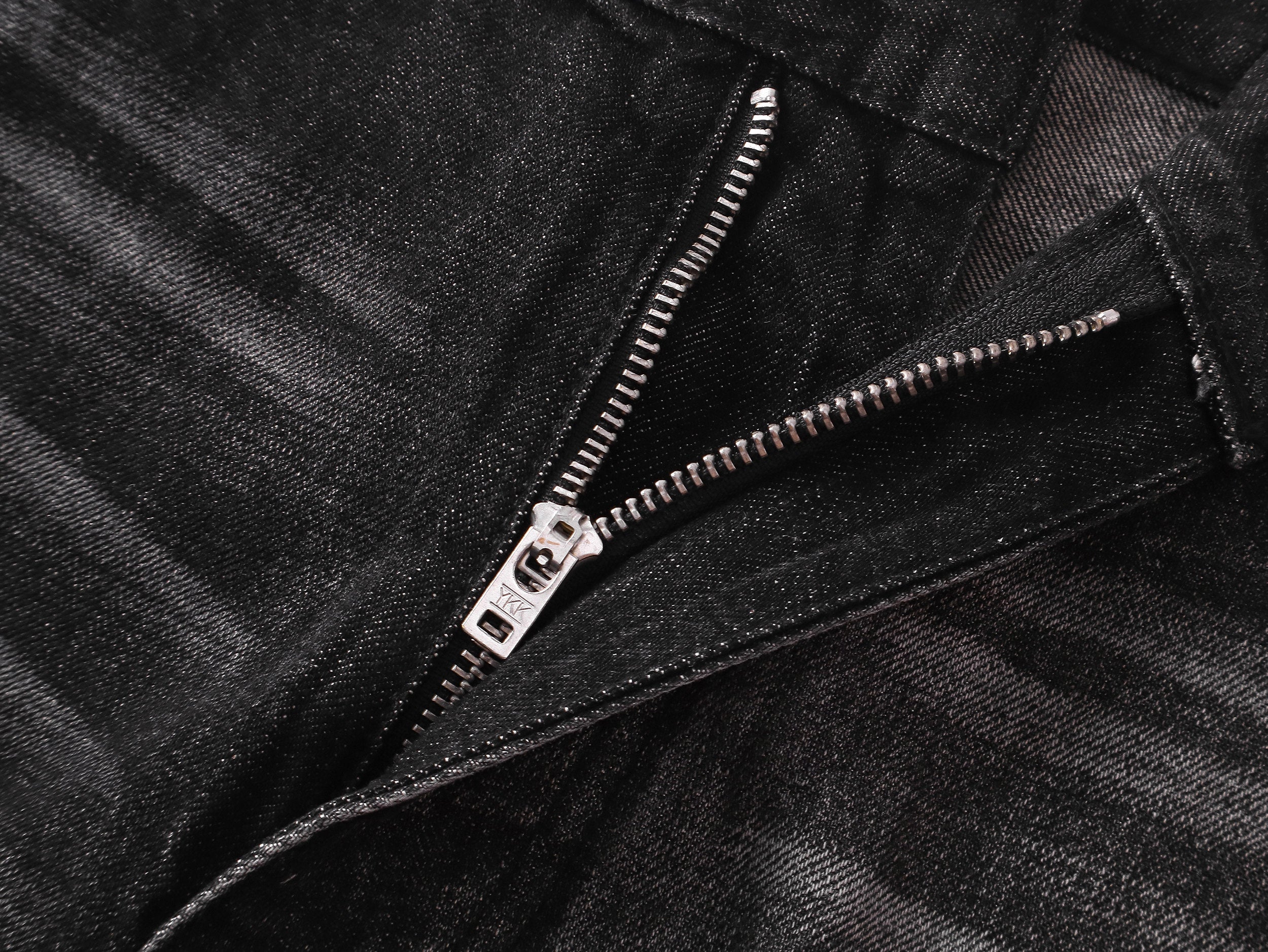 Two-Tone Washed Jeans, Yin-Yang Whisker Denim Pants