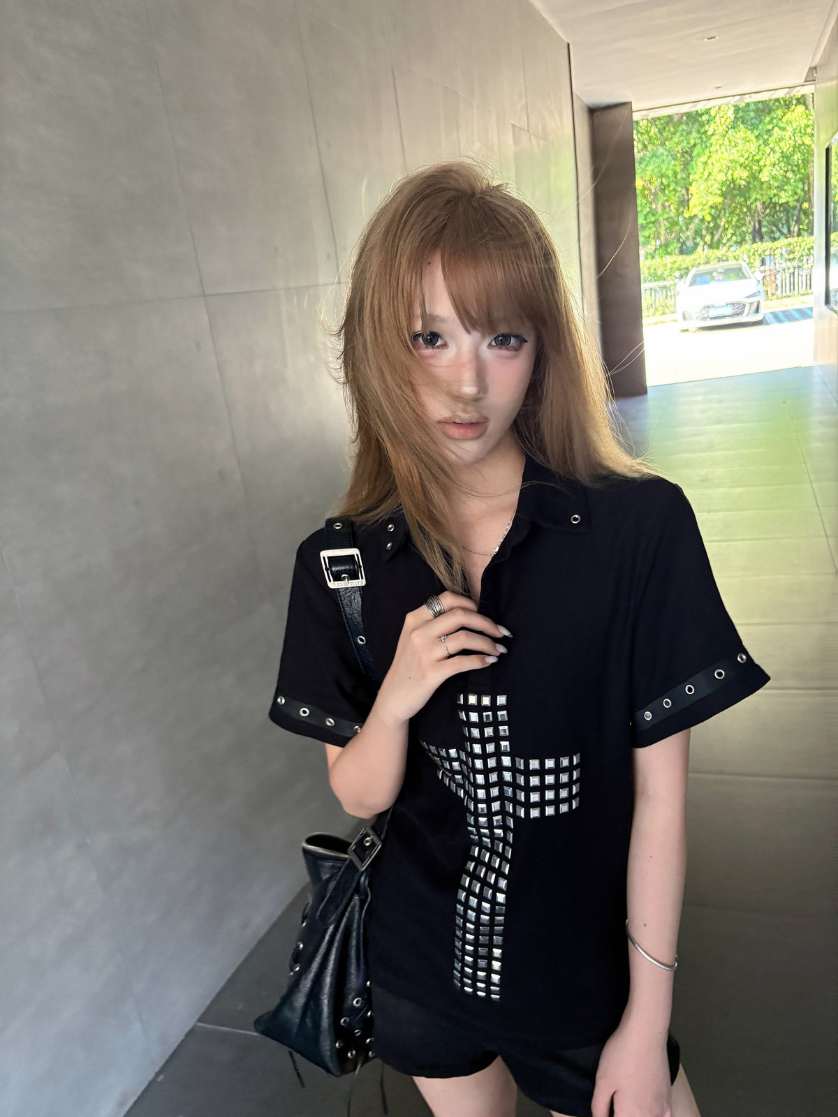 Cross Rivet Detail Polo Short Sleeve T-shirt