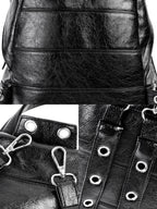 Cross-Shaped Cracked Leather Backpack