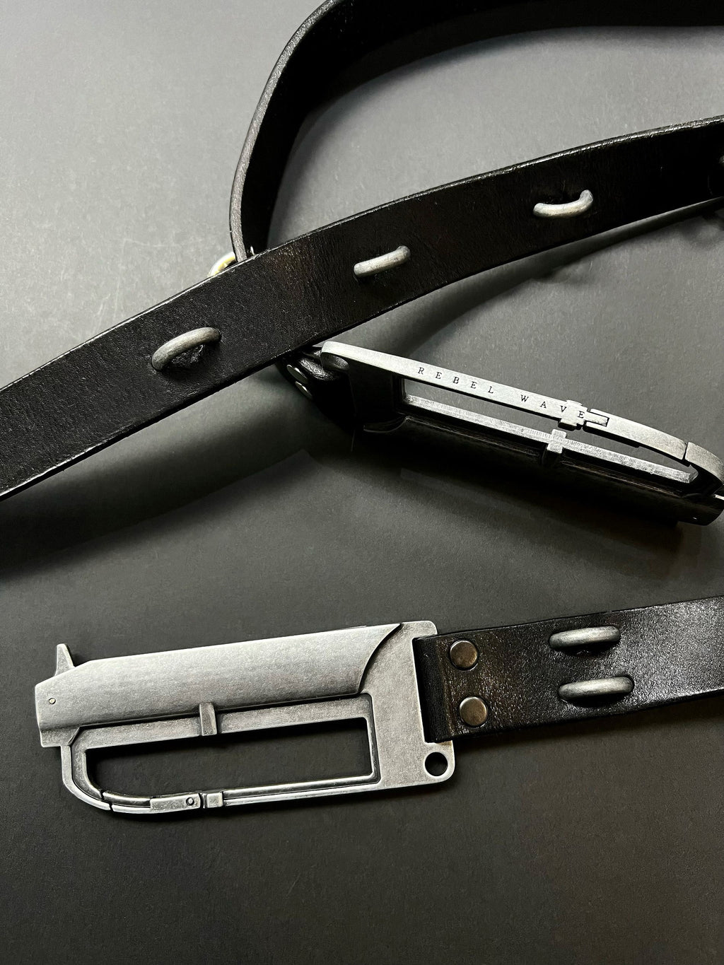 BΣLA Military Leather Belt - Steel Ring & Blade Buckle