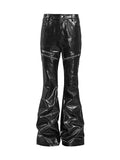 Liquid Metal Coated Wax Pants Flared Jeans