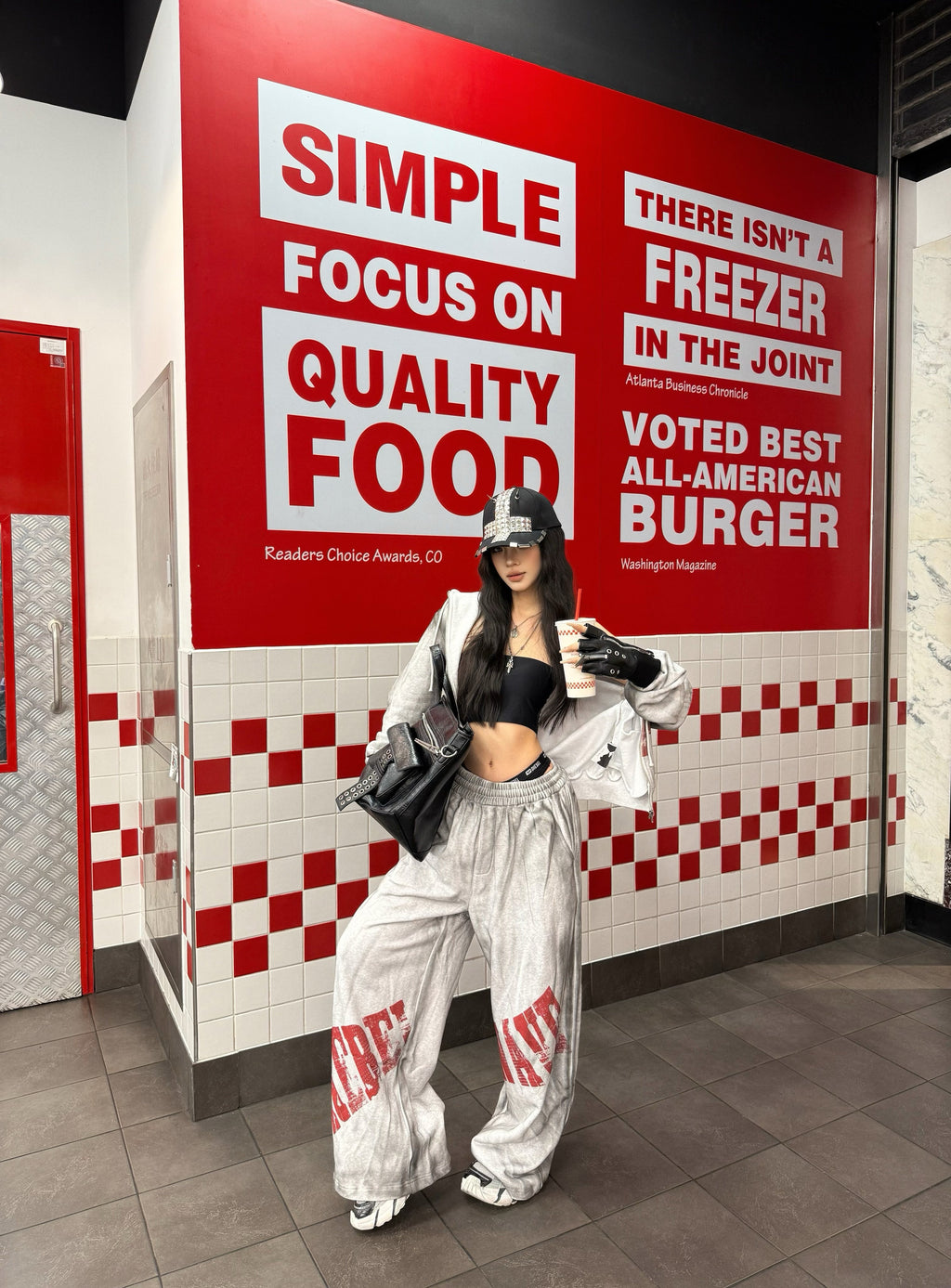 Distressed Reversible Slogan Sweatpants