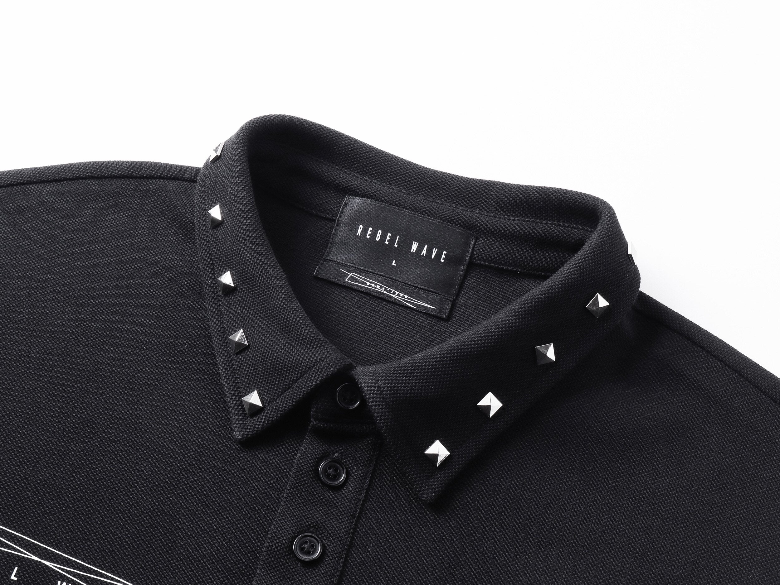 Russian Letter Rivet Print Polo Short Sleeve