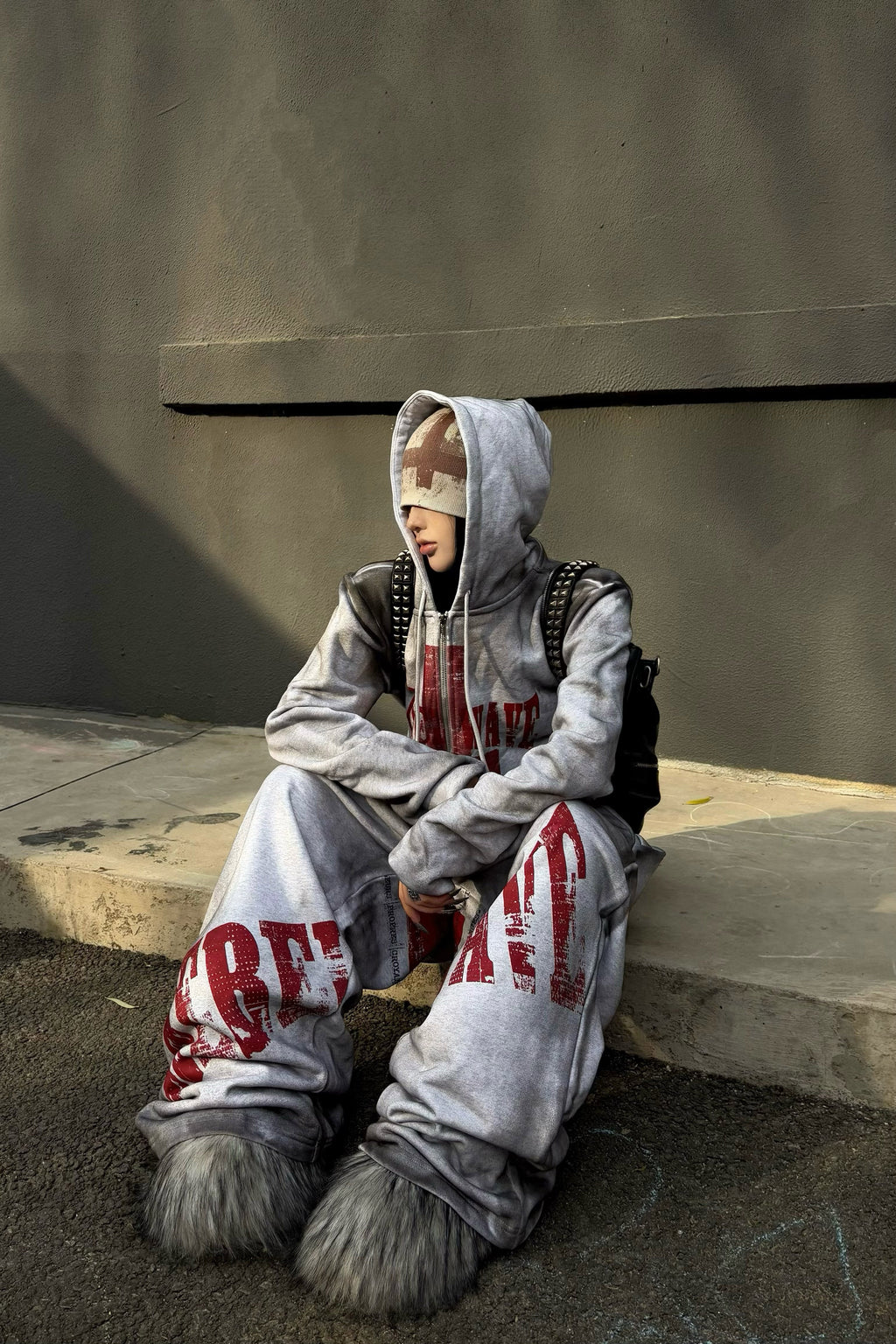 Distressed Reversible Slogan Sweatpants