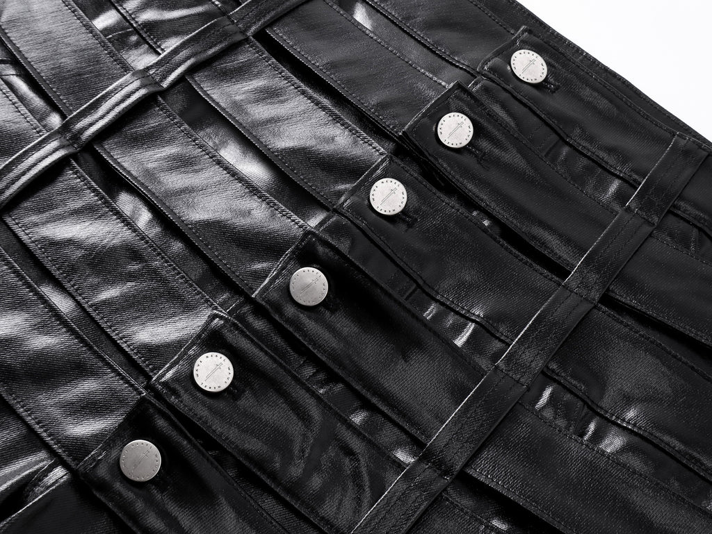 Multi-Waist Coated Biker Pants