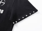 Russian Letter Rivet Print Polo Short Sleeve
