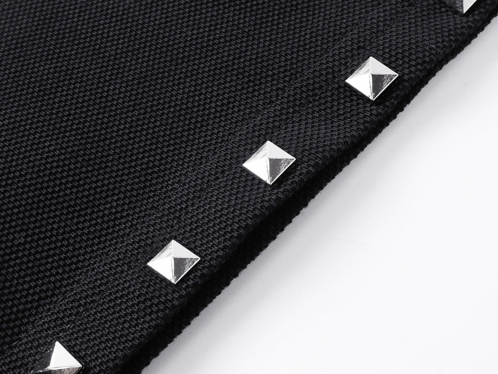 Russian Letter Rivet Print Polo Short Sleeve