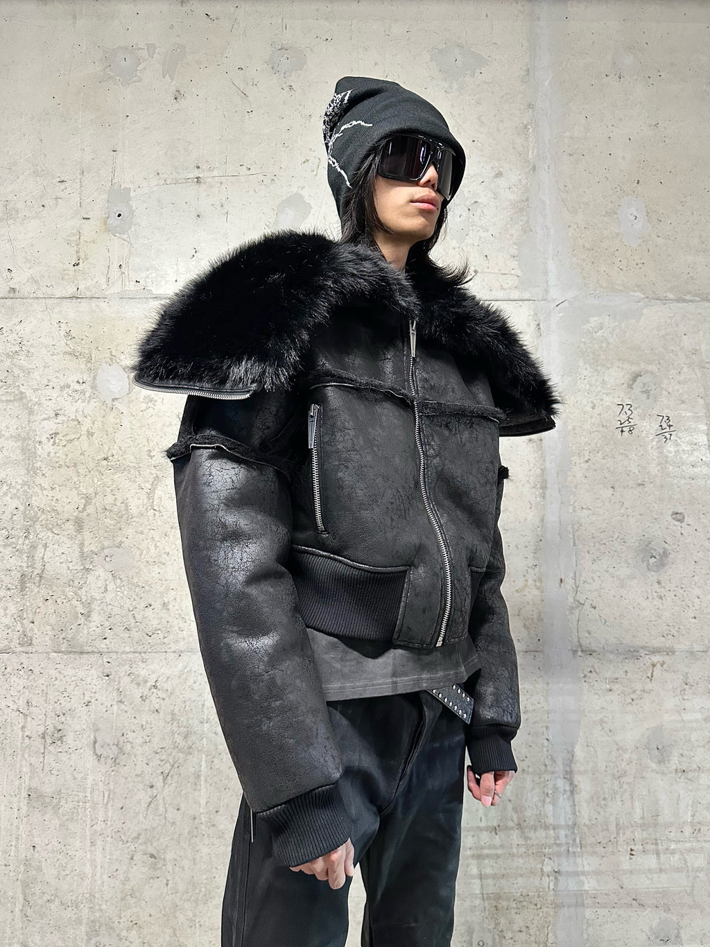 Multi-Zipper Fur Collar Fur Jacket