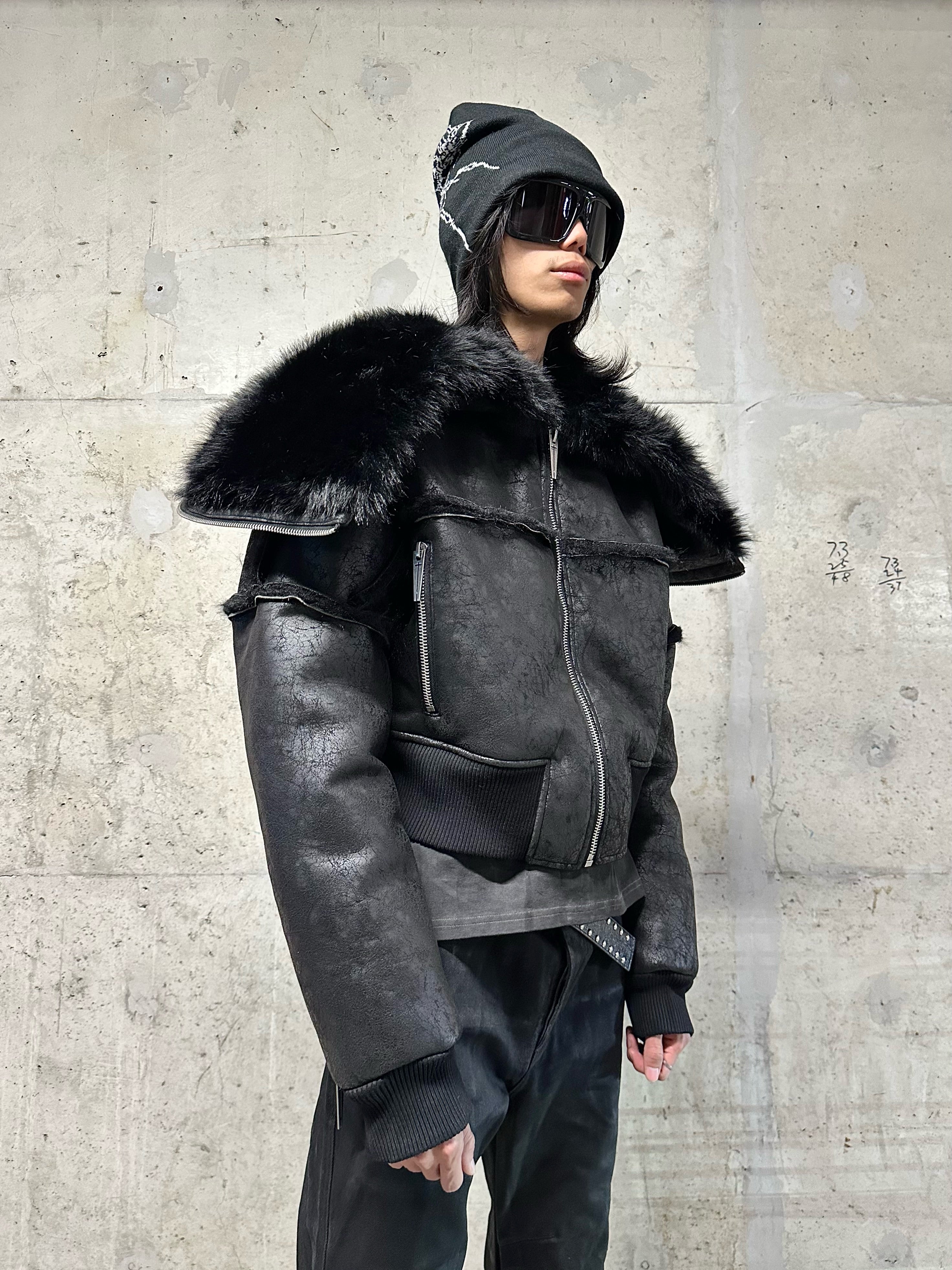 Multi-Zipper Fur Collar Fur Jacket