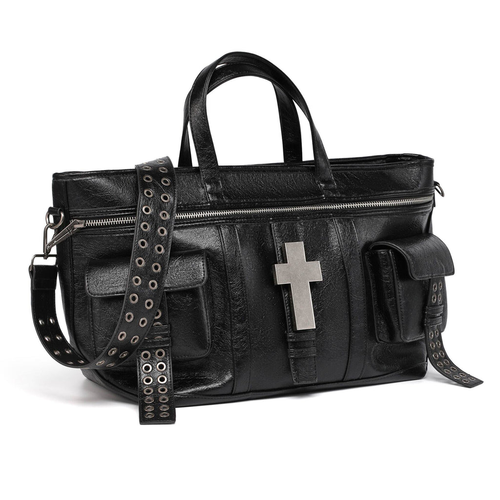 Cross Pattern Cracked PU Leather Tote Bag