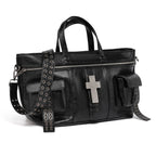 Cross Pattern Cracked PU Leather Tote Bag