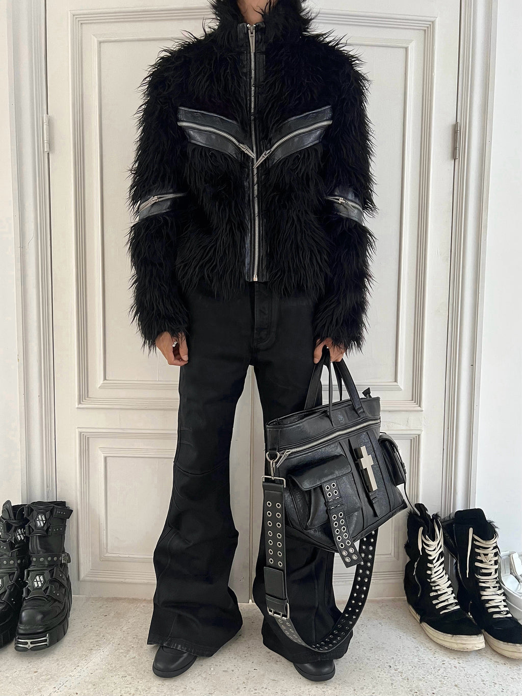 Faux Fur & Leather Zip Jacket
