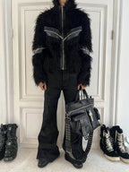 Faux Fur & Leather Zip Jacket