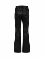 Cross‑Stitch Zip Waxed Denim Flare Pants