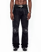 Rivet Straight Waxed Denim Pants, Skinny Fit