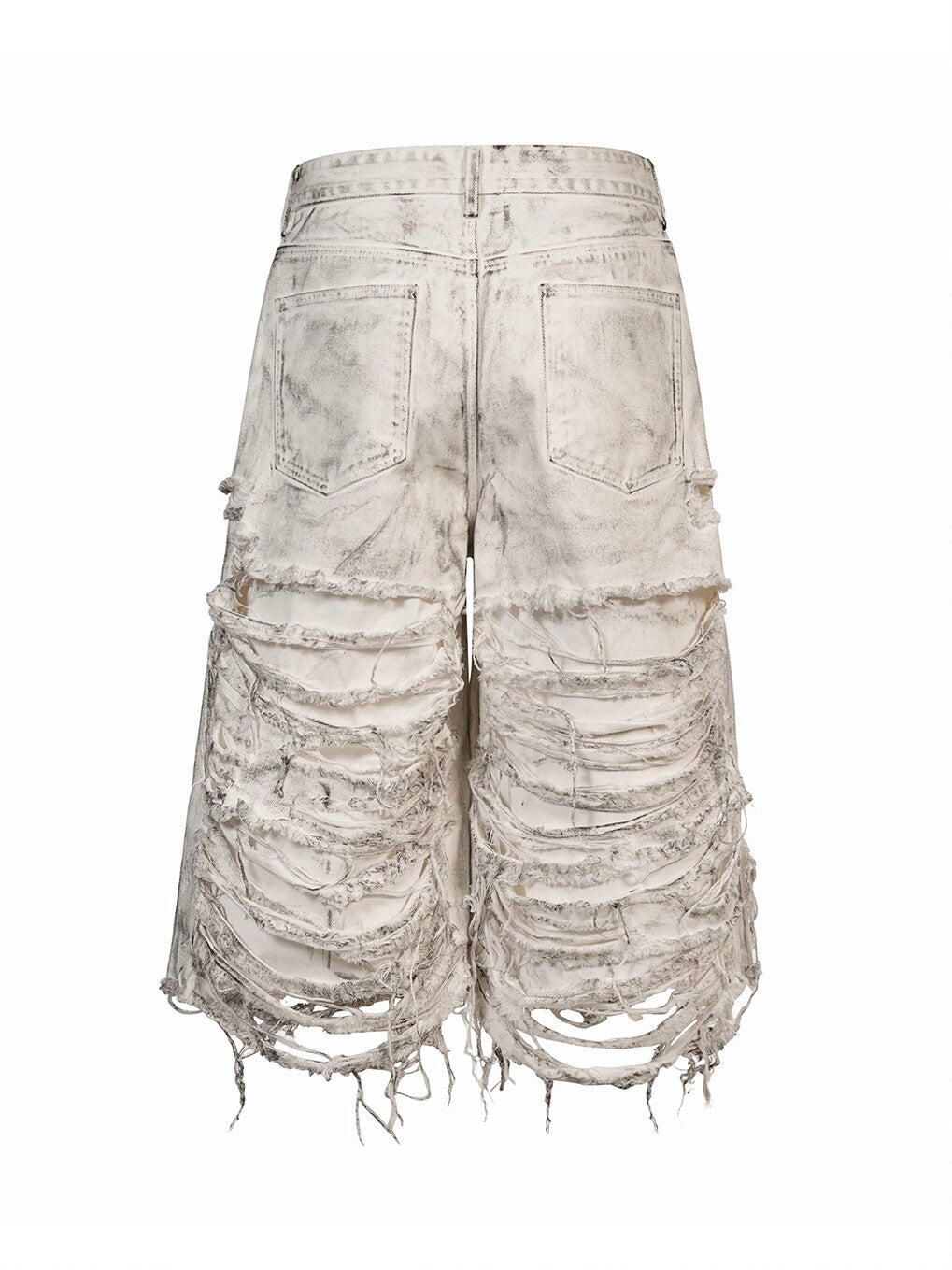 White Distressed Waxed Cropped Wide Leg Pants