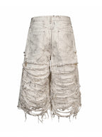 White Distressed Waxed Cropped Wide Leg Pants