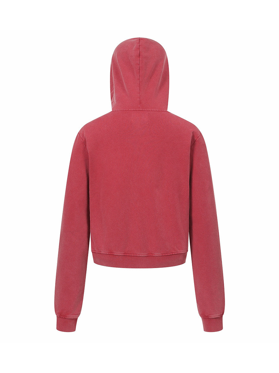 Red Washed Zip-Up Skinny Hoodie