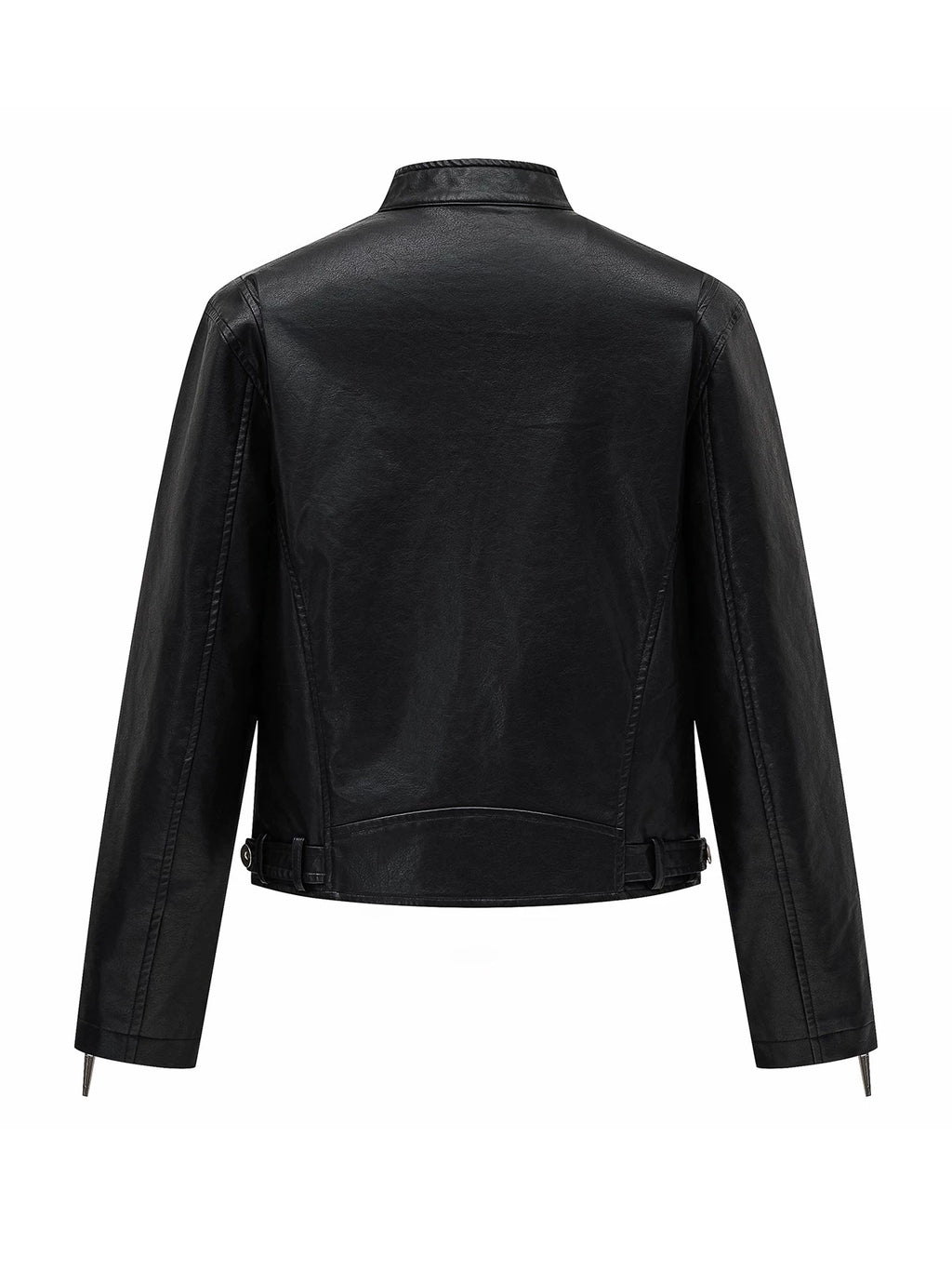 Placket Double-Breasted Stand Collar Leather Jacket