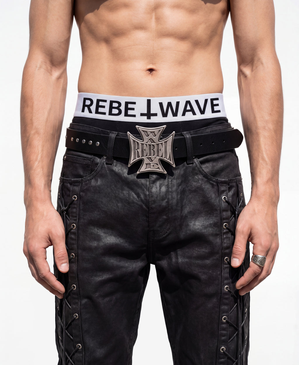 Genuine Leather Belt with Cross Metal Studs