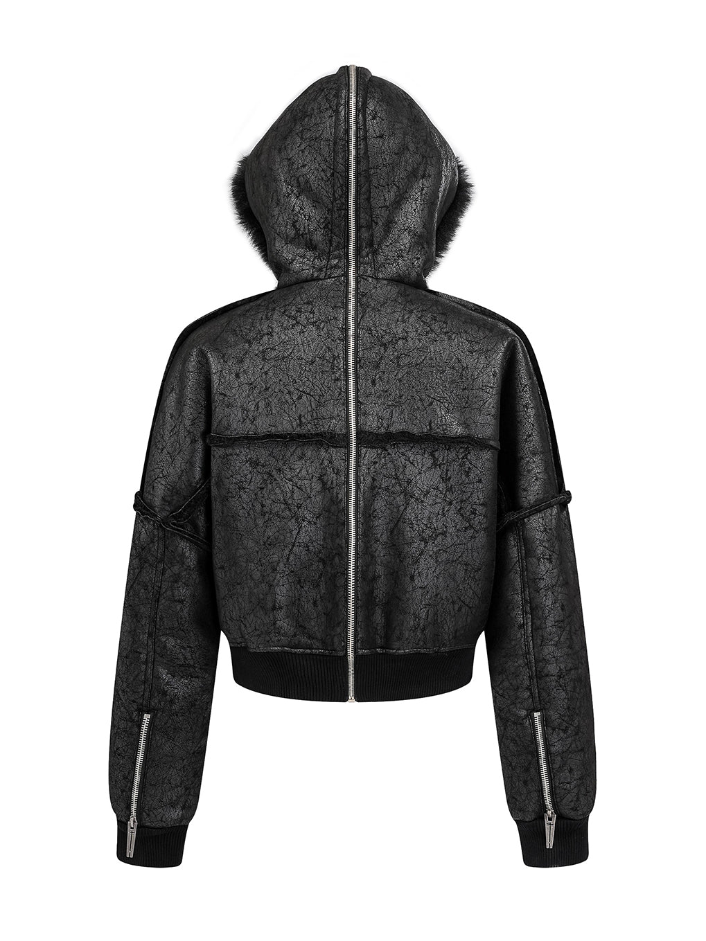Multi-Zipper Fur Collar Fur Jacket